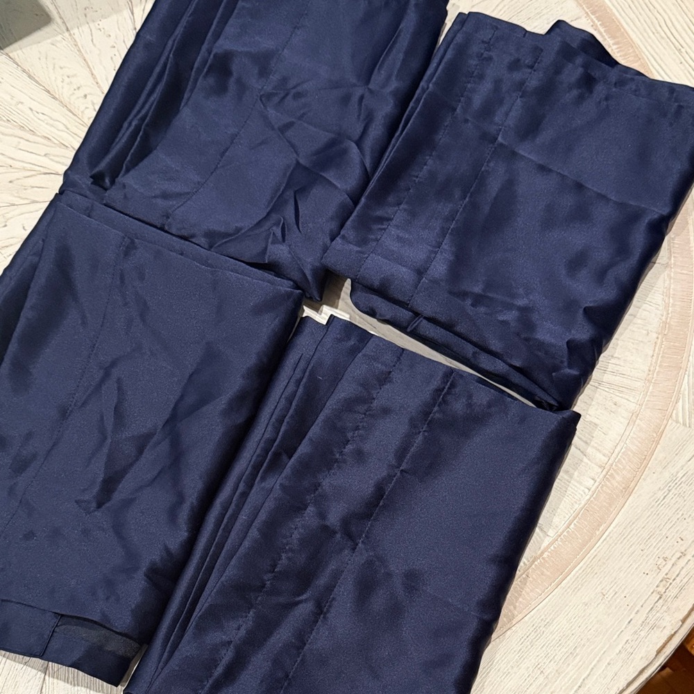 Elegant Navy Blue Satin Curtains 4 panels 30 in x 84 in